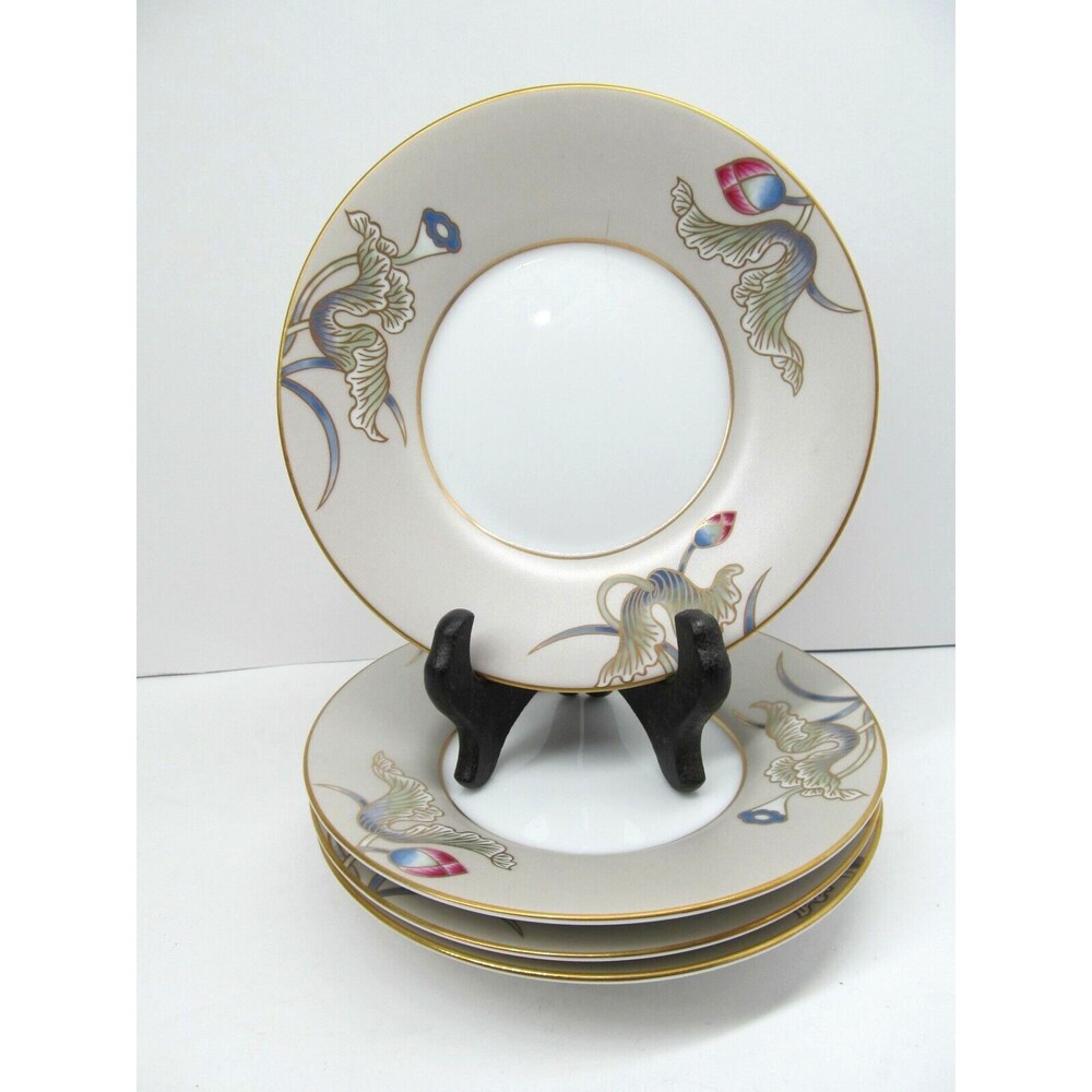 Fitz And Floyd Cloisonne Lotus 5 1/2" Saucers Set Of 4 Saucers Excellent Cond